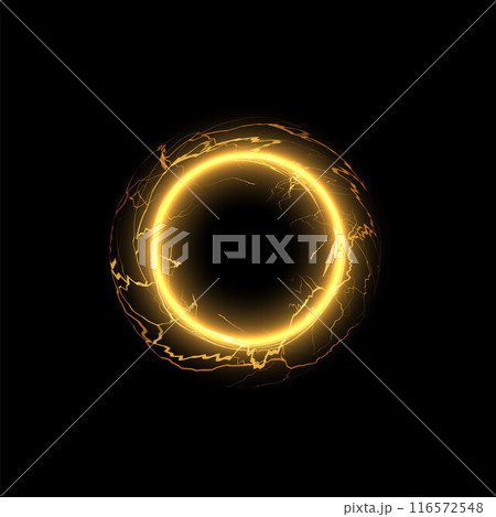 Glowing fire ring lightning on isolated black background. Glowing fire ring lightning on isolated black background. 116572548