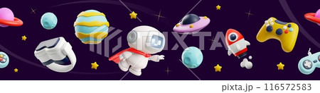 Game banner of the Metaverse. Vector 3D space theme. 116572583