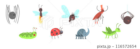 Funny Insect Character with Smiling Face Vector Set Funny Insect Character with Smiling Face Vector Set 116572654