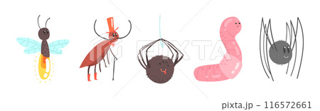 Funny Insect Character with Smiling Face Vector Set Funny Insect Character with Smiling Face Vector Set 116572661