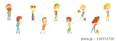 People Character Standing and Hitchhiking Catching Car Vector Set People Character Standing and Hitchhiking Catching Car Vector Set 116572716