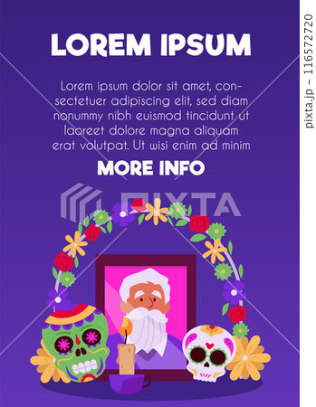 Vector poster Death Day depicting an altar with a portrait of a deceased elderly man Vector poster Death Day depicting an altar with a portrait of a deceased elderly man 116572720