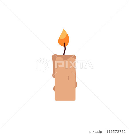 Burning candle with dripping or flowing wax vector flat illustration, glowing paraffin candle with fire flame accessory Burning candle with dripping or flowing wax vector flat illustration, glowing paraffin candle with fire flame accessory 116572752