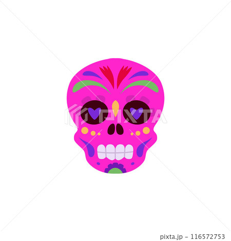 Mexican Day of the Dead, pink sugar skull. Flat style. 116572753