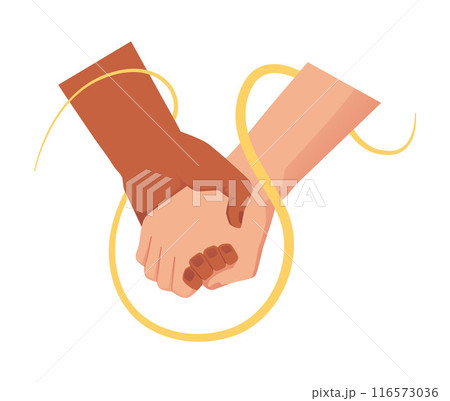 Vector illustration of people holding hands with a yellow ribbon symbolizing unity in psychological assistance 116573036