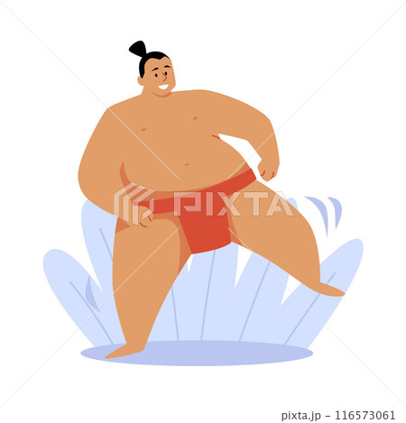 Scene with a sumo wrestler. Flat vector martial art. 116573061
