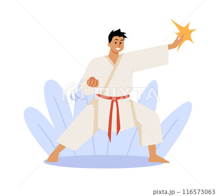 Character practicing karate, isolated vector illustration. Character practicing karate, isolated vector illustration. 116573063