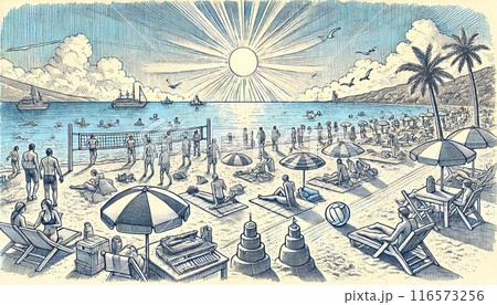 賑やかなビーチの日常風景 116573256