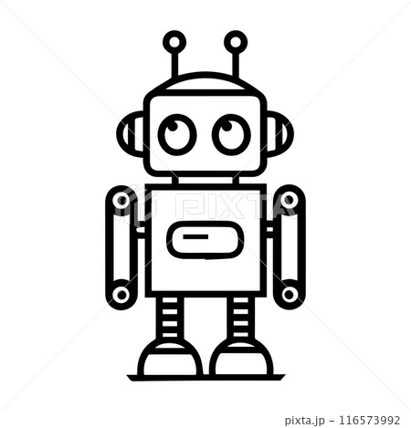 robot icon or modern line symbol. Vector line art and icon design with bold outline. Black and white Pixel Perfect minimalistic symbol isolated white background. Silhouette simple thin sign 116573992