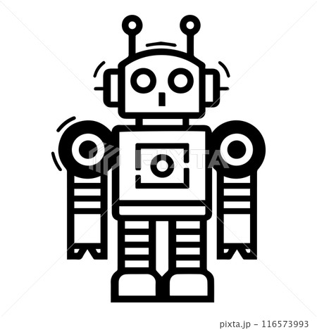 robot icon or modern line symbol. Vector line art and icon design with bold outline. Black and white Pixel Perfect minimalistic symbol isolated white background. Silhouette simple thin sign 116573993