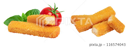 Fish finger or stick isolated on white background with full depth of field 116574043