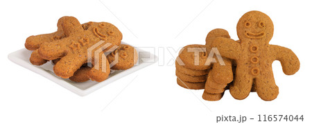 Gingerbread man in ceramic bowl isolated on white background 116574044