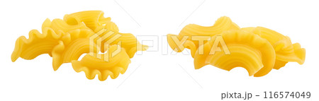 Pasta cornetti creste macaroni isolated on white background with full depth of field 116574049