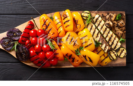 Colorful grilled vegetables on a pan barbecue 116574505