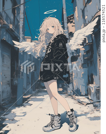 路地裏に立つ天使の女の子　/AI生成 116574521