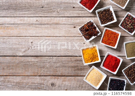 Mix of spices . Indian food background 116574598