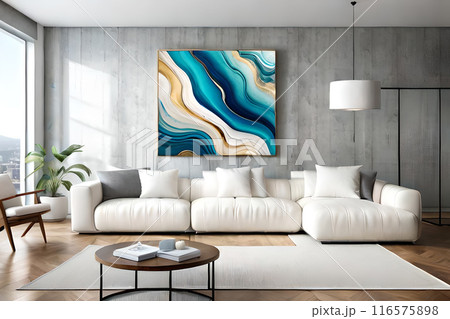 Living room illustration 3D rendering AI digitally generated image 116575898