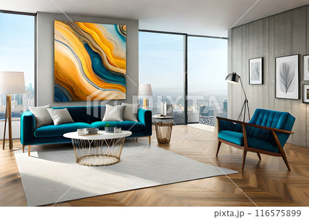 Living room illustration 3D rendering AI digitally generated image 116575899