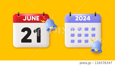Calendar date 3d icon. 21th day of the month icon. Event schedule date. Meeting appointment time. 21th day of June month. Calendar event reminder date. Vector 116576347