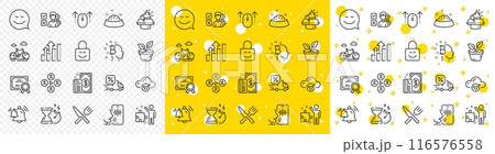 Outline Strategy, Megaphone and Certificate line icons pack for web with Payment, Lock, Video conference line icon. Bell, Opinion, Analysis graph pictogram icon. Dog feeding, Swipe up. Vector 116576558