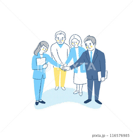 円陣を組んで手を合わせる顧客とビジネスパーソン 116576985