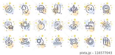Outline set of Waterproof, Online voting and Medical drugs line icons for web app. Include Stress, Shopping, Apple pictogram icons. Seo timer, Capsule pill, Help app signs. Lounge place. Vector Outline set of Waterproof, Online voting and Medical drugs line icons for web app. Include Stress, Shopping, Apple pictogram icons. Seo timer, Capsule pill, Help app signs. Lounge place. Vector 116577043