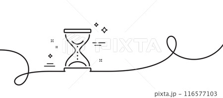 Time hourglass line icon. Continuous one line with curl. Sand watch sign. Time hourglass single outline ribbon. Loop curve pattern. Vector 116577103