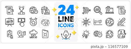 Icons set of Work home, Ranking star and Mail letter line icons pack for app with Time zone, Target, Payment click thin outline icon. Winner podium, Brand contract, Presentation pictogram. Vector Icons set of Work home, Ranking star and Mail letter line icons pack for app with Time zone, Target, Payment click thin outline icon. Winner podium, Brand contract, Presentation pictogram. Vector 116577109