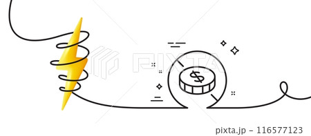 No cash line icon. Continuous one line with curl. Tax free sign. Coins money symbol. No cash single outline ribbon. Loop curve with energy. Vector No cash line icon. Continuous one line with curl. Tax free sign. Coins money symbol. No cash single outline ribbon. Loop curve with energy. Vector 116577123