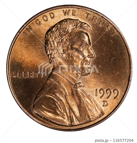 one cent USA, coin isolated on white background one cent USA, coin isolated on white background 116577204