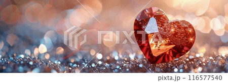 Sparkling Red Heart Shaped Diamond on Glitter Background Sparkling Red Heart Shaped Diamond on Glitter Background 116577540