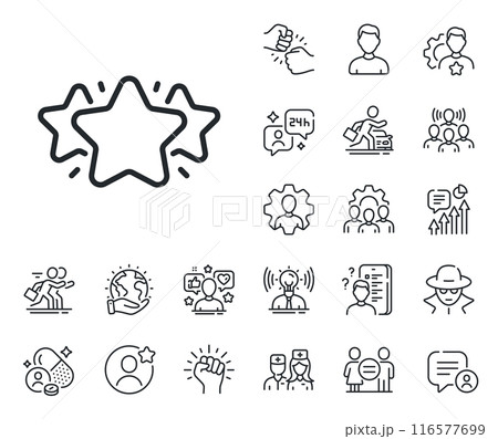 Favorite sign. Specialist, doctor and job competition outline icons. Stars line icon. Positive feedback symbol. Star line sign. Avatar placeholder, spy headshot icon. Strike leader. Vector Favorite sign. Specialist, doctor and job competition outline icons. Stars line icon. Positive feedback symbol. Star line sign. Avatar placeholder, spy headshot icon. Strike leader. Vector 116577699