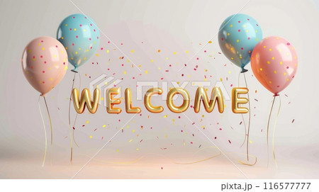 welcome balloons in soft colors illustration 116577777
