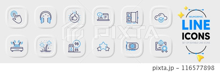 Wifi, Certificate and Stars line icons for web app. Pack of Gpu, Like hand, Fireworks pictogram icons. Petrol station, Cursor, Open door signs. Headphones, Online documentation. Vector Wifi, Certificate and Stars line icons for web app. Pack of Gpu, Like hand, Fireworks pictogram icons. Petrol station, Cursor, Open door signs. Headphones, Online documentation. Vector 116577898
