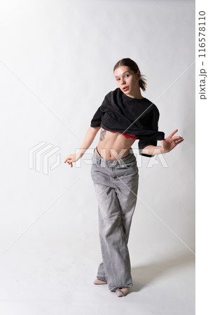 white hand model face look young background bra beauty portrait lady modern person red hair 116578110