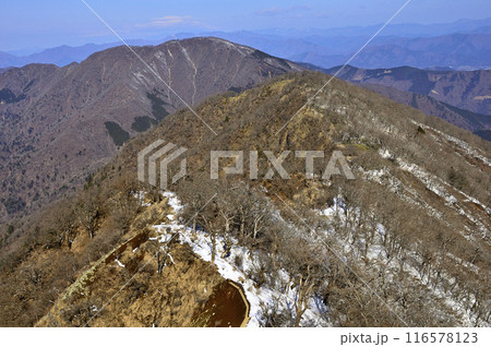 丹沢山地の檜洞丸からの眺望 雪の丹沢主脈 大室山と熊笹ノ峰 丹沢山地の檜洞丸からの眺望 雪の丹沢主脈 大室山と熊笹ノ峰 116578123