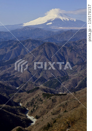 丹沢　熊笹ノ峰のヤタ尾根出合より望む厳冬の富士山 116578157