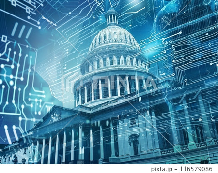 国議会議事堂のデジタル表現と未来的なネットワークとコピースペース 116579086