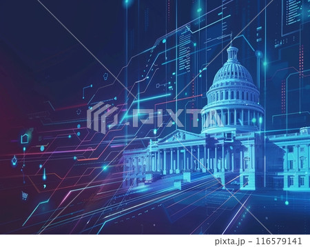 国議会議事堂のデジタル表現と未来的なネットワークとコピースペース 116579141