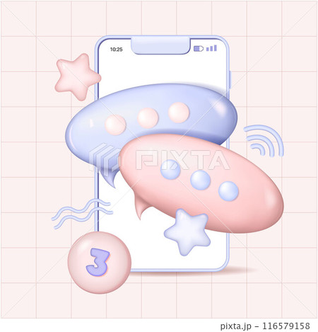 Phone icon in realistic 3D design. 3D rendering of speech bubbles symbol for smartphone chat isolated on light background with shadow. Social media platform in modern concept. Vector illustration. 116579158