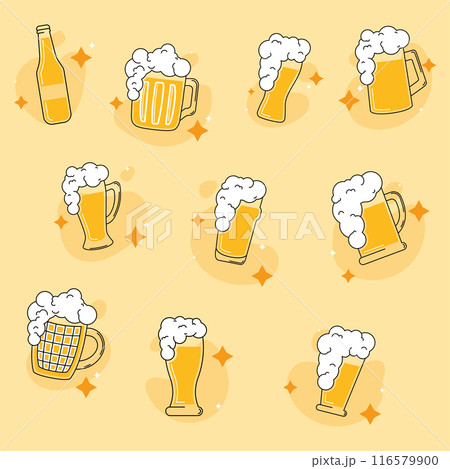 Colored beers sketches Icon set Vector illustration 116579900