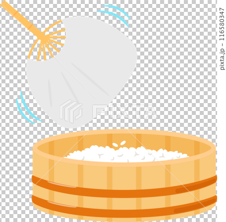 A fan used to fan rice in a rice bowl 116580347