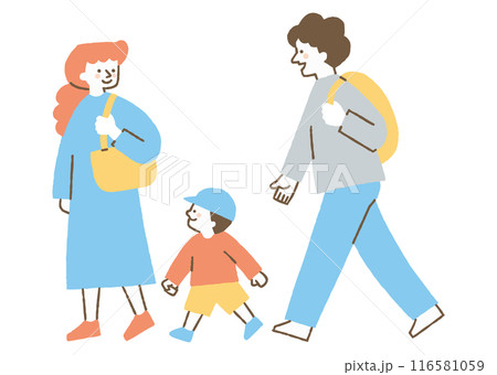 両親と一緒に出かける男の子_色 両親と一緒に出かける男の子_色 116581059