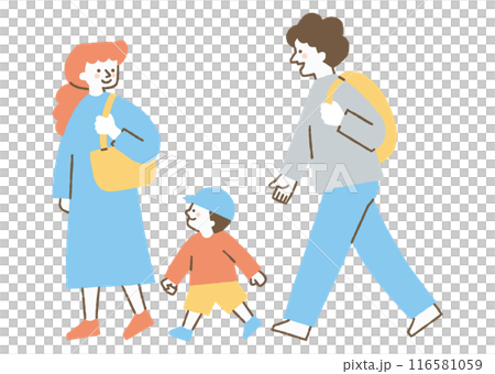 両親と一緒に出かける男の子_色 両親と一緒に出かける男の子_色 116581059