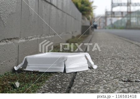 ポイ捨て　道路　スチレン弁当箱 116581418