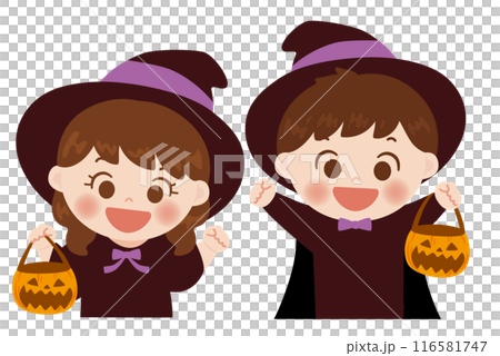 穿著萬聖節服裝的孩子們的插圖 116581747