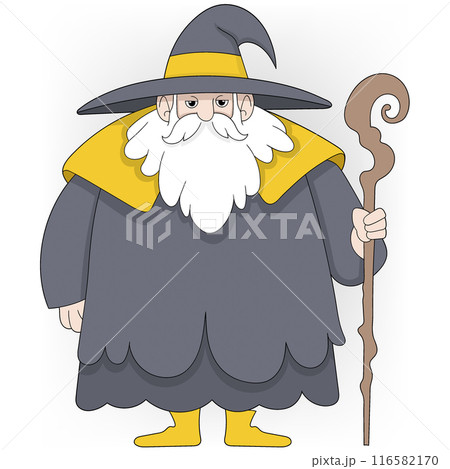 Wise Old Wizard with Staff and Hat in Mystical Attire Wise Old Wizard with Staff and Hat in Mystical Attire 116582170