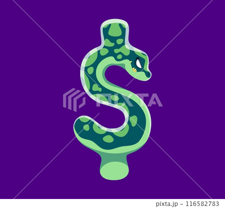 Halloween font, dollar sign as snake boo monster for cartoon horror alphabet, vector type. Halloween font or ABC type special symbol of dollar as green serpent snake or creepy creature typeface 116582783