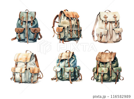 Cute watercolor painting style illustration of Backpack, isolated on white background 116582989