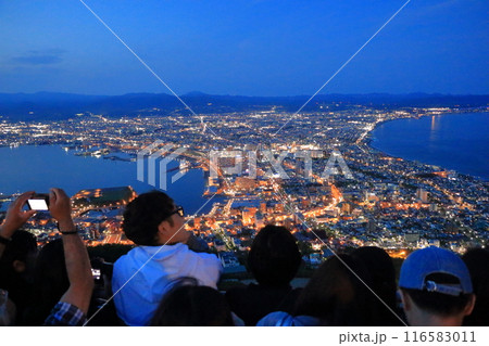 View of Hakodate City at night from the top of Hakodate Mountain in Hokkaido Japan 116583011